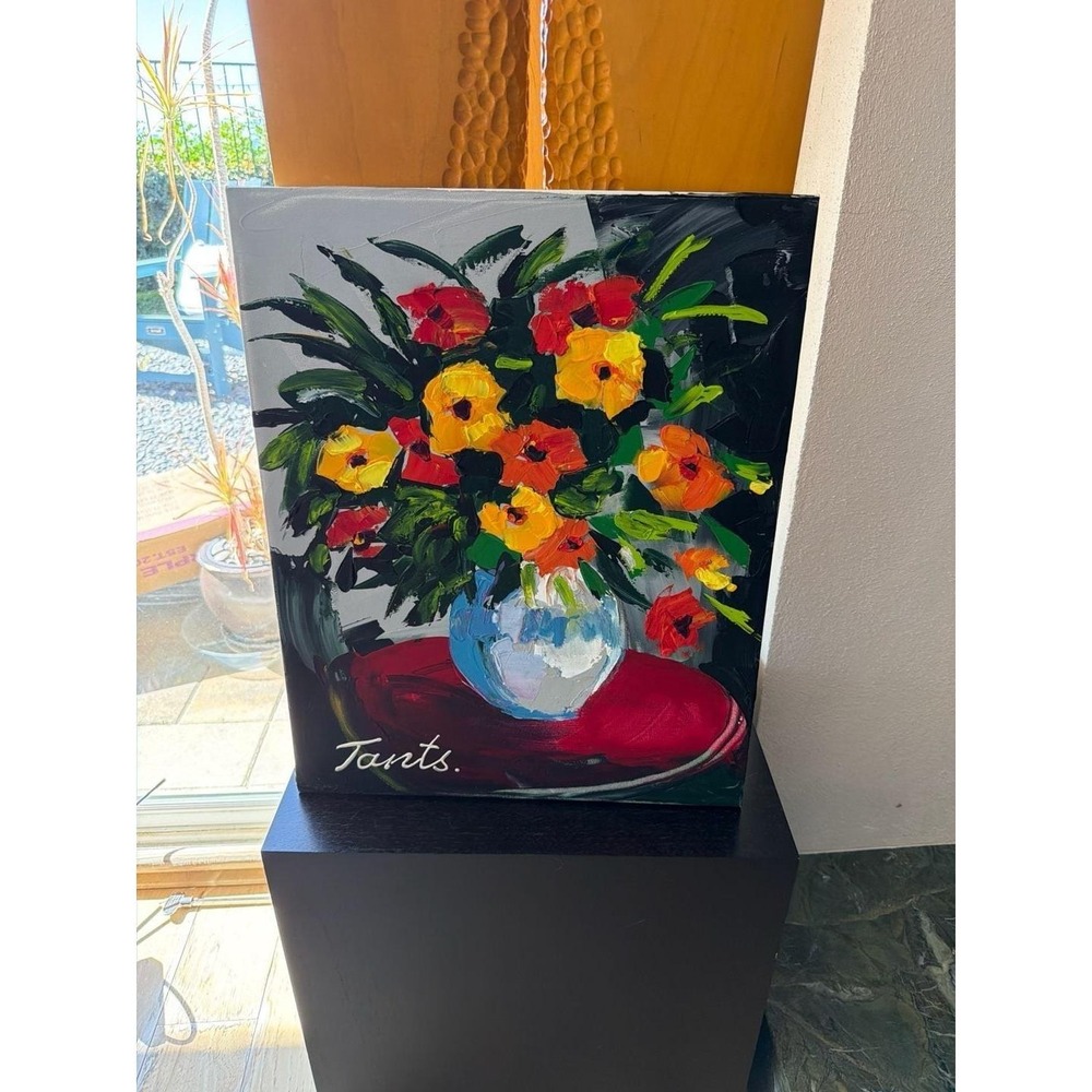 Lena Tants Original Floral Bouquet Still Life Impasto Acrylic Painting on Canvas